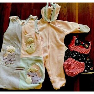 VTG 90s Bright Future  Bear Sleep Sack  Suit Pajama Baby Girl O-6 Mons /NB Dress